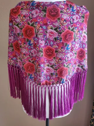 Mantoncillo Flamenco Flores Rosa