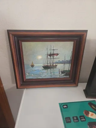 Cuadro de barco y mar