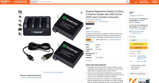 Caricabatterie Smatree 3 batterie per GoPro Hero 4