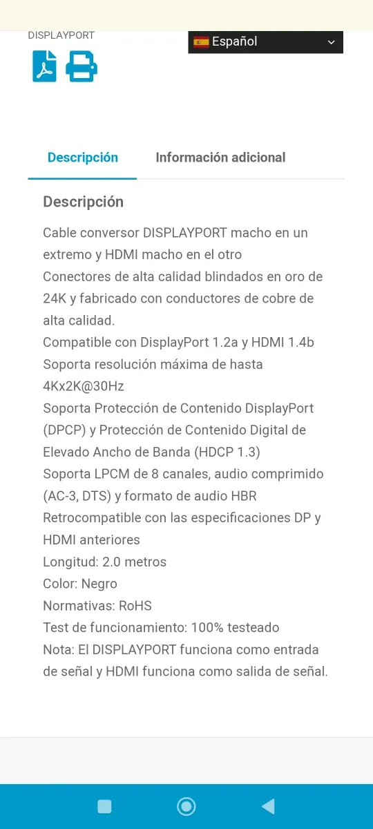 Cabo Conversor DisplayPort para HDMI Aisens 2m