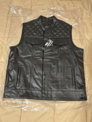 Chaleco de cuero 100 % auténtico, talla XXL