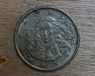 Moneda 10 céntimos de euro de Italia 2005.