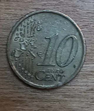 Moneda 10 céntimos de euro de Italia 2005.