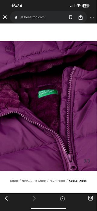 Plumífero United Colors of Benetton Morado M