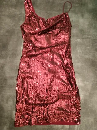 Vestido fiesta lentejuelas rojo/dorado Talla S