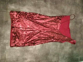 Vestido fiesta lentejuelas rojo/dorado Talla S