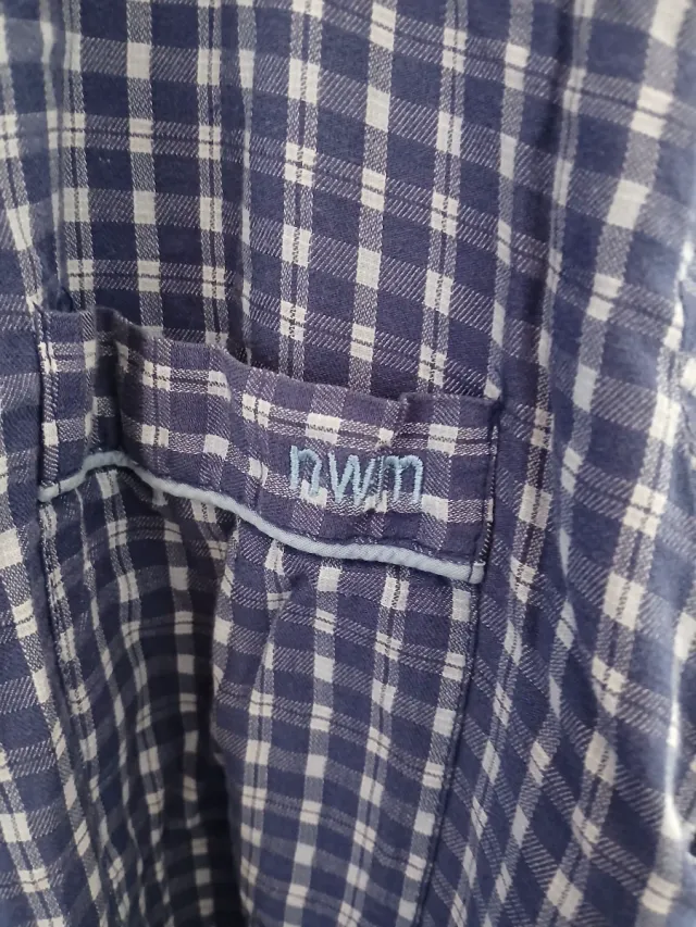 Bata de casa azul y blanca a cuadros