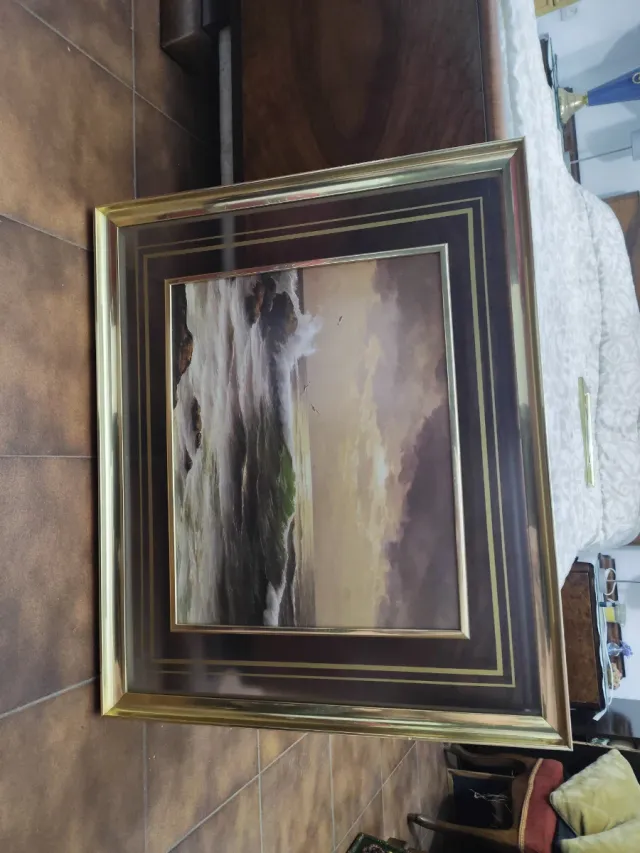 2Pintura de cascada enmarcada vintage 76x63