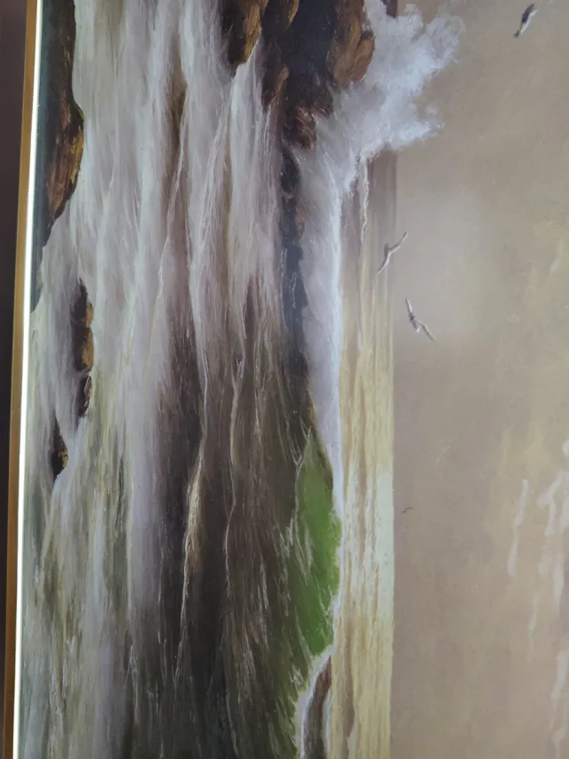 2Pintura de cascada enmarcada vintage 76x63