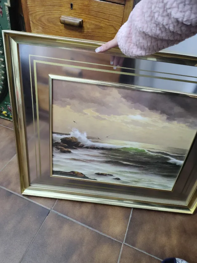 2Pintura de cascada enmarcada vintage 76x63