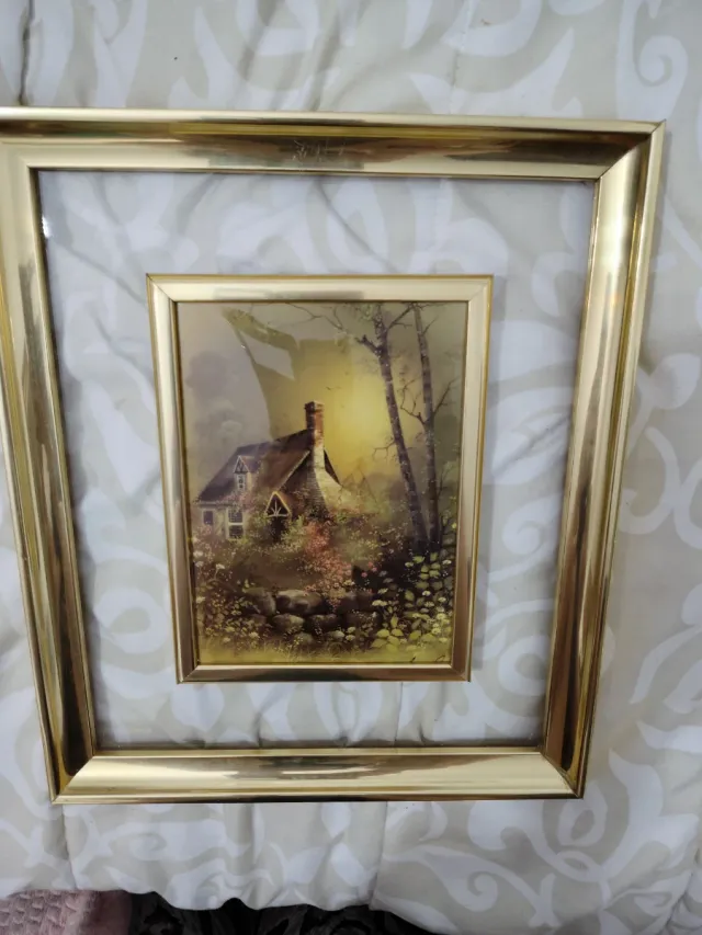 3 Pintura de cascada enmarcada vintage 76x63