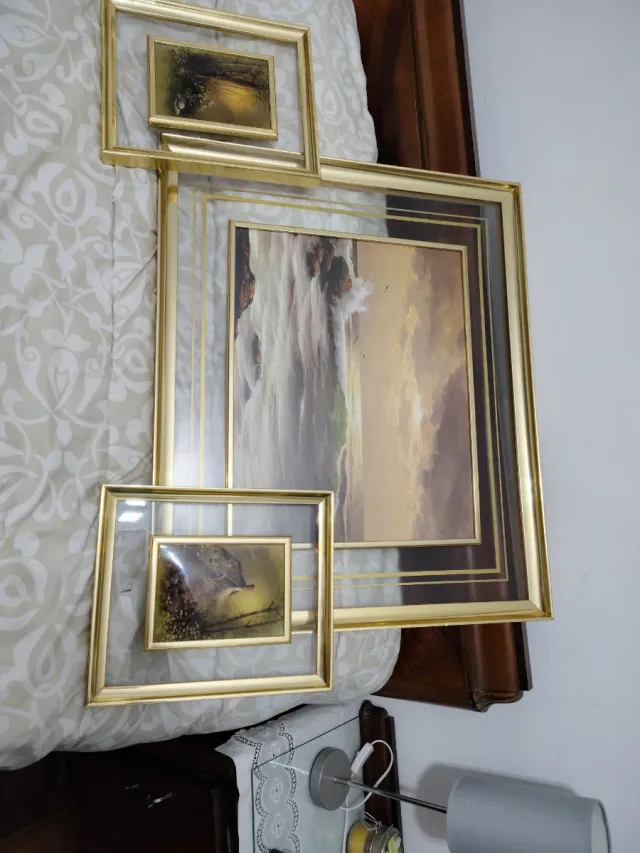 3 Pintura de cascada enmarcada vintage 76x63