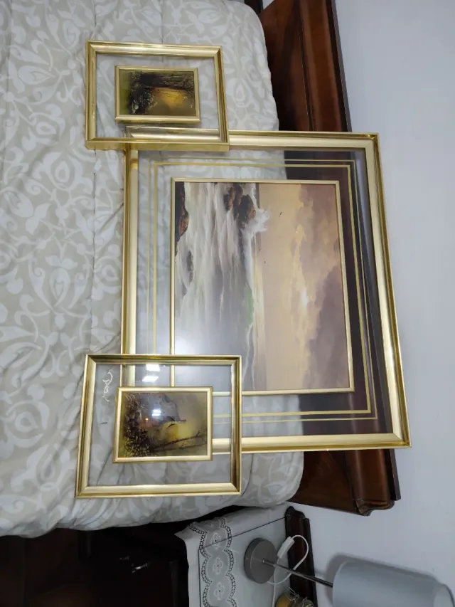 3 Pintura de cascada enmarcada vintage 76x63