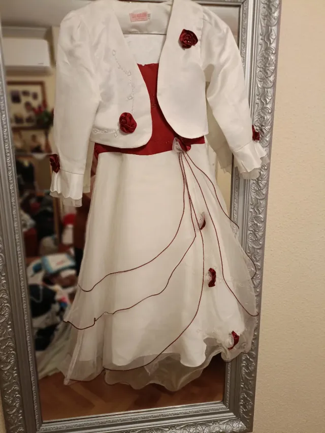 Traje fiesta niña 10-12 años blanco y rojo