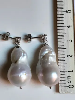 Orecchini Perle Barocche Zirconi Bianchi Argento