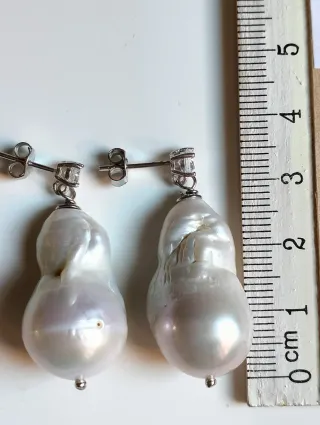 Orecchini Perle Barocche Zirconi Bianchi Argento