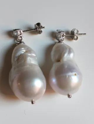 Orecchini Perle Barocche Zirconi Bianchi Argento