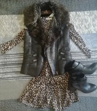 Chaleco pelo y popelín estampado