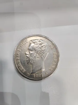 Moneda 5 Pesetas 1871 Amadeo I Rey
