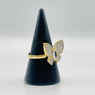 ANILLO MARIPOSA MEDIANA PIEDRA BLANCA 18K