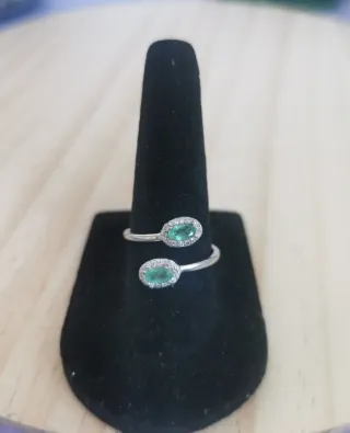 Anillo Plata Esmeralda natural, ajustable.