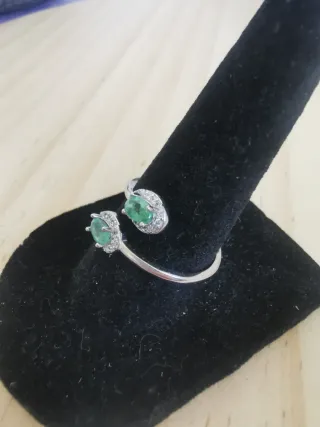 Anillo Plata Esmeralda natural, ajustable.