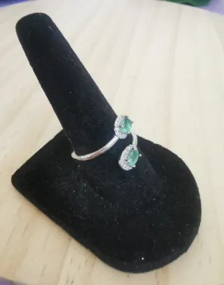 Anillo Plata Esmeralda natural, ajustable.