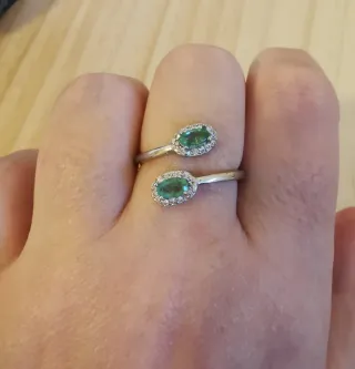 Anillo Plata Esmeralda natural, ajustable.