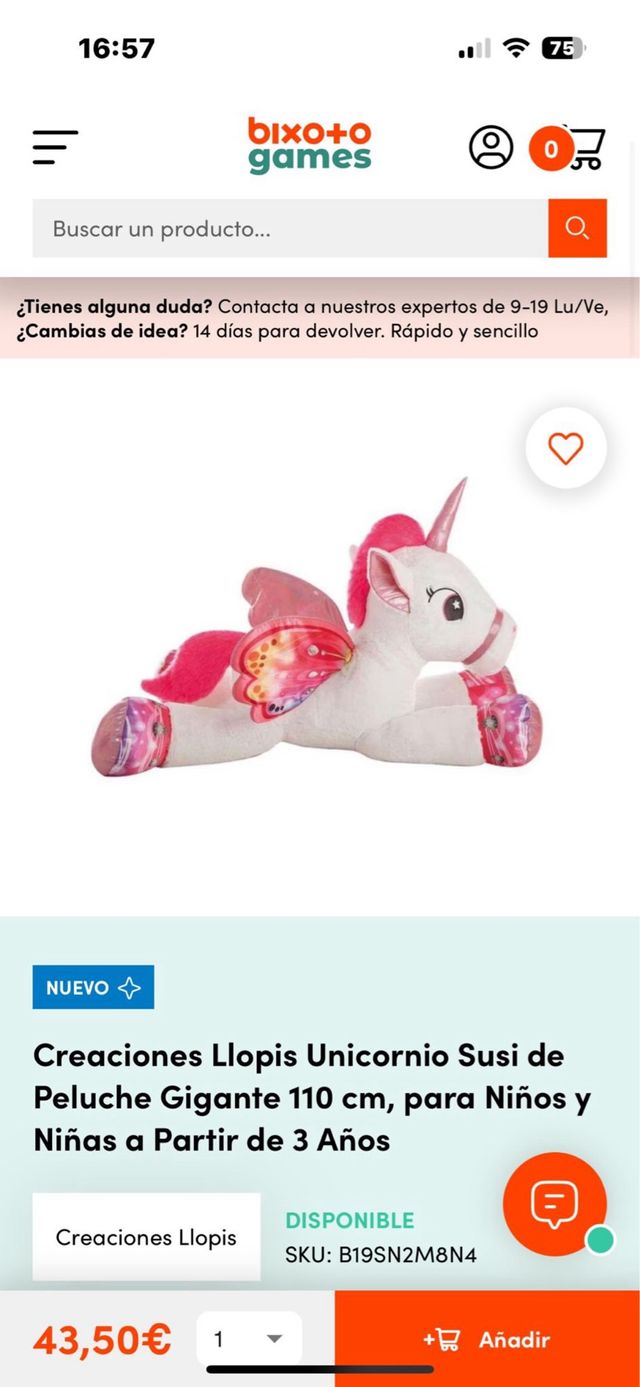 Unicornio de peluche gigante nuevo