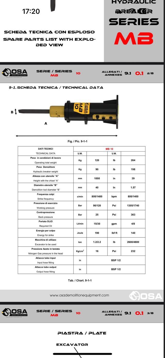 Martillo Excavadora OSA MB 10