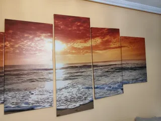 Tríptico 5 Cuadros Mar Atardecer