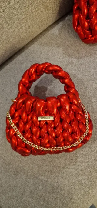 Borsa Hobo Rossa Lavorata a Mano