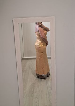 Vestido largo dorado floral