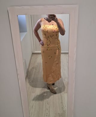 Vestido largo dorado floral