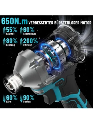 Llave de Impacto 650 Nm con 2 Baterías