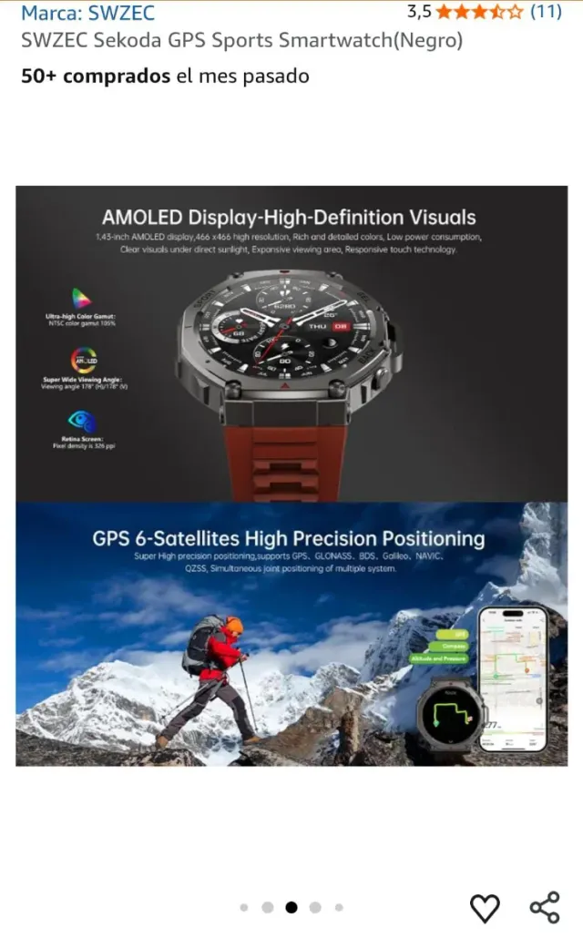 Reloj GPS Deportivo ATS3085L Negro/Plateado