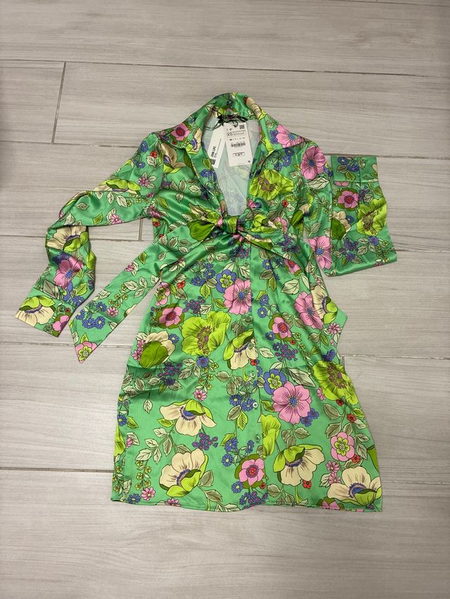 Vestido Zara Verde Estampado Floral XS