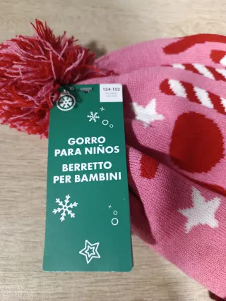 Gorro Navideño Infantil Rosa y Rojo