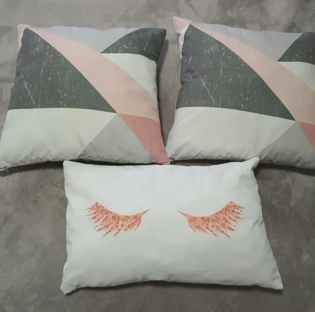 Cojín Geométrico Gris y Rosa