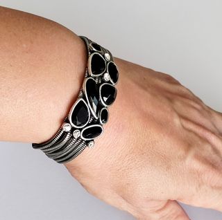 Pulsera Acero con Cristales Negros