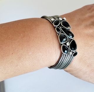 Pulsera Acero con Cristales Negros