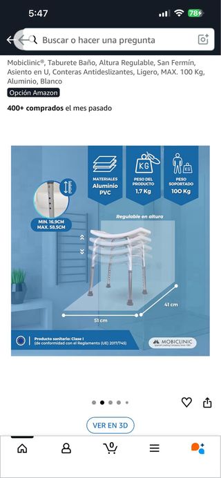 Taburete Baño Mobiclinic Regulable