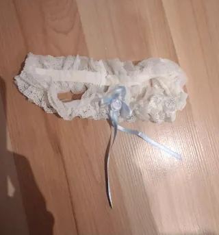 Liga de Novia Encaje Blanco y Azul