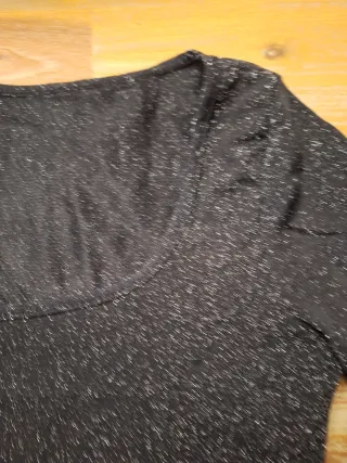 Top Negro Brillante Manga Larga