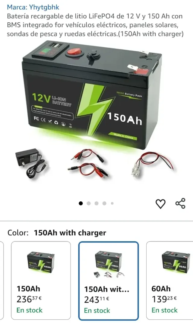 Batería Litio LiFePO4 12V 150Ah falta cargardor