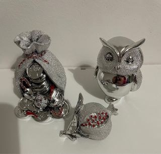 Set 3 portafortuna: gufo, melograno, sacco