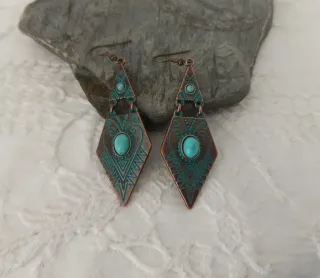 Pendientes étnicos dorados y turquesa