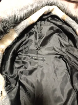 Abrigo lana cuadros con pelo, talla grande .