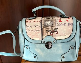 Borsa a tracolla azzurra con stampa