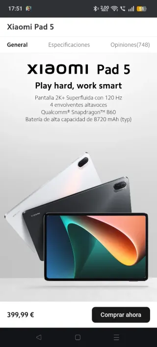 Xiaomi Pad 5 Negra/Gris